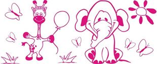 Obrázok Sloník sa žirafkou samolepka na stenu - Ružová L