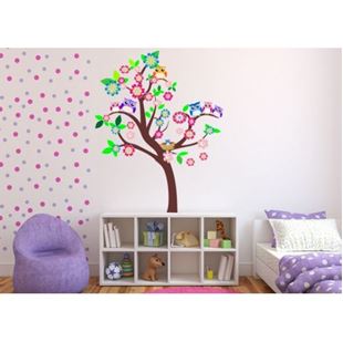 Obrázok Kvitnúce strom sa malá sova samolepka na stenu