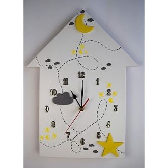 Obrázok z Detské drevené hodiny Domček - Žltá
