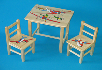 Obrázok z Detský drevený stôl so stoličkami - Lietadlá