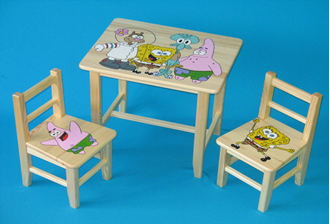 Obrázok z Detský drevený stôl so stoličkami - Spongebob
