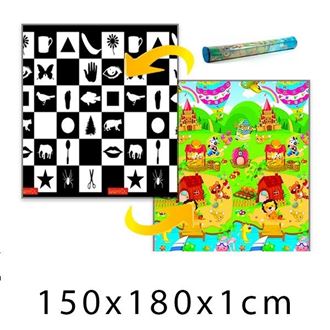 Obrázok z Detský penový koberec - šachovnica + domček leva 150x180x1cm