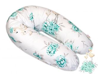 Obrázok z Bavlnený dojčiace vankúš - relaxačné poduška Plameniak - mätový