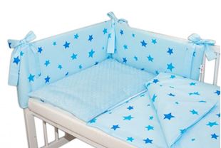 Obrázok Baby Nellys 3-dielna sada mantinel s obliečkami Minky Baby Stars - sv. modrá