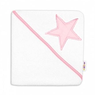 Obrázok z Detská termoosuška Baby Stars s kapucňou, 80 x 80 cm - biela / ružová