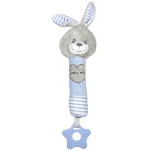 Obrázok Detská pískacia plyšová hračka s hryzátkom králik modrý