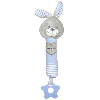 Obrázok z Detská pískacia plyšová hračka s hryzátkom králik modrý