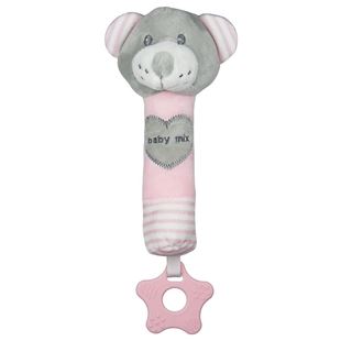 Obrázok Detská pískacia plyšová hračka s hryzátkom medveď ružový