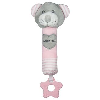 Obrázok z Detská pískacia plyšová hračka s hryzátkom medveď ružový