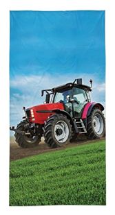 Obrázok Detská osuška Traktor na poli - červený 140x70 cm
