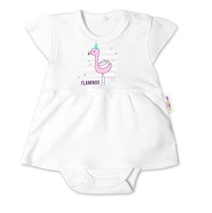 Obrázok Bavlnené dojčenské sukničkobody, Kr. rukáv, Flamingo - biele