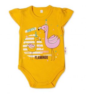 Obrázok Bavlnené dojčenské body, Kr. rukáv, Flamingo - horčicovej
