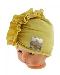 Obrázok Jarné / jesenné bavlnená čiapka - turban, horčicová