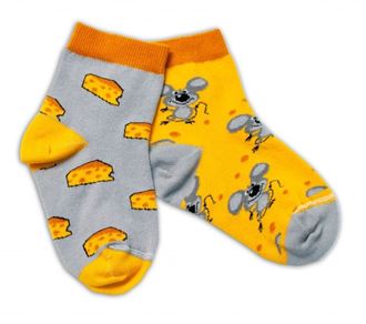 Obrázok z Bavlnené veselé ponožky Myška a syr - žltá / sivá