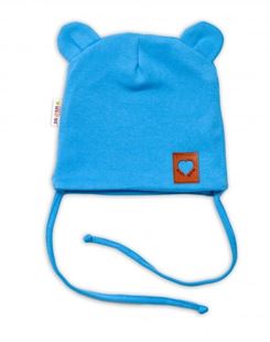 Obrázok Bavlnená dvojvrstvová čiapka s uškami na zaväzovanie TEDDY - modrá, Baby Nellys
