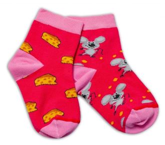 Obrázok z Bavlnené veselé ponožky Myška a syr - tmavo ružová
