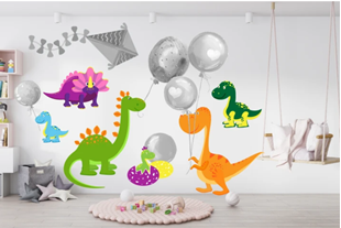 Obrázok Samolepka na stenu Dino a balóniky