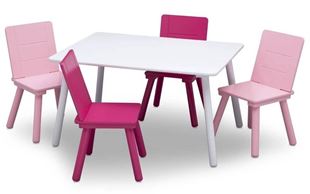 Obrázok Detský stôl so štyrmi stoličkami Bielo-ružový