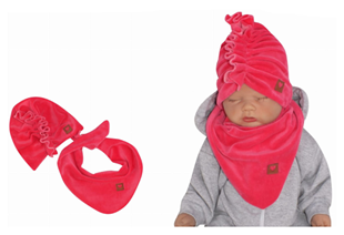 Obrázok Štýlová detská jarná/jesenná velúrová čiapka, turban so šatkou, amarant