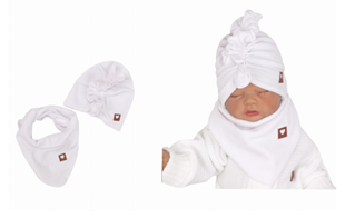 Obrázok Štýlová detská jarná/jesenná velúrová čiapka, turban so šatkou, biela