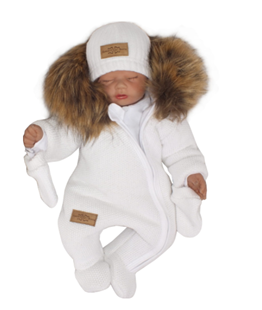 Obrázok Z&amp;Z Zimná kombinéza s kapucňou a kožušinou + rukavičky, biela