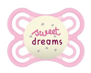 Obrázok Symetrický cumlík Perfect Night Girl, svietiaci - Sweet dreams, ružová, 0m +