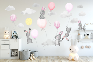 Obrázok Samolepka na stenu Malí zajačikov a balóniky Ružová