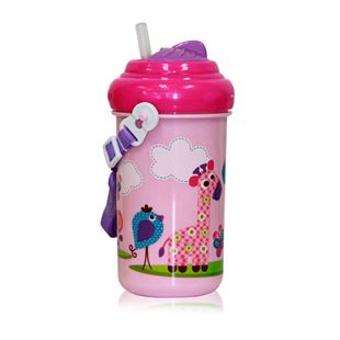 Obrázok Detský pohár na pitie Lorella sa slamkou 300 ml FUNNY ZOO PINK