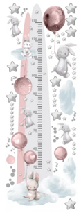 Obrázok Meter na stenu - Králici, balóniky, mráčiky a hviezdičky Ružová