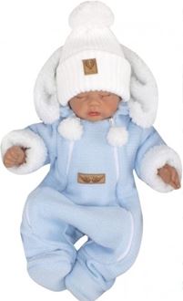 Obrázok z Zimná pletená kombinéza s odnímateľnou kapucňou - modrá