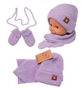 Obrázok Pletená čiapka so šálom a rukavičky 3v1, STAR - fialová