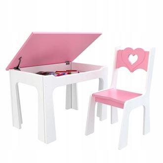 Obrázok z Detský stôl s úložným priestorom a stoličiek Srdce - ružové