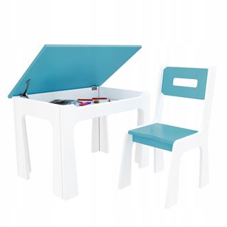 Obrázok z Detský stôl s úložným priestorom a stoličiek modro-biely