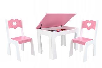 Obrázok z Detský stôl s úložným priestorom a stoličkami Srdce - ružové