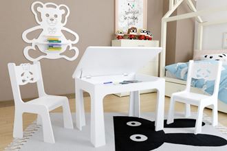 Obrázok z Detský stôl s úložným priestorom a stoličkami Macko - biely