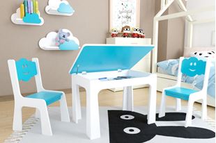 Obrázok Detský stôl s úložným priestorom a stoličkami Mráček - modrý