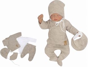 Obrázok 5 - dielna pletená dojčenská súpravička so šatkou - béžová, biela