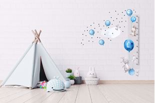 Obrázok Meter na stenu - zajačikov, balóniky a hviezdičky Modrá