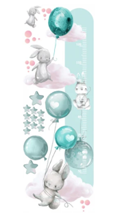 Obrázok Meter na stenu - Zajačikov a balóniky Tyrkysová