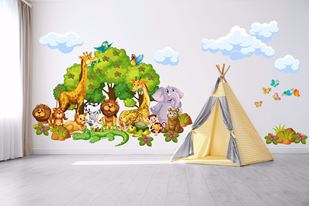 Obrázok Samolepka na stenu Veselá safari zvieratká, veľký strom