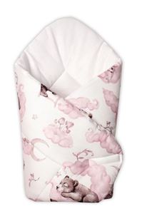 Obrázok Novorodenecká bavlnená zavinovačka , Zvieratká na mráčiku, ružová/biela