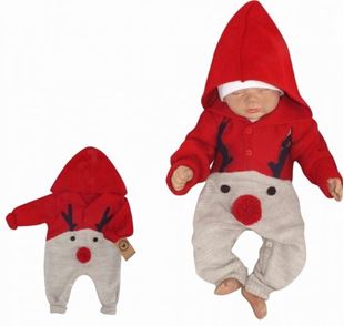 Obrázok Detský pletený Vianočný overal s kapucňou a gombíkmi Baby Sob, červený