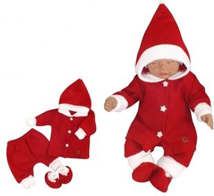 Obrázok 3 - dielna pletená súprava, kabátik, nohavice a topánočky Baby Santa, červená