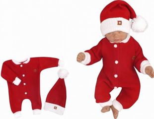 Obrázok 2 - dielna sada Pletený overal + čiapočka Baby Santa, červený