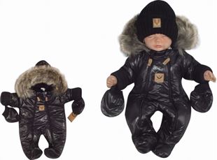 Obrázok Zimná kombinéza s dvojitým zipsom, kapucňou a kožušinou + rukavičky Z&amp;Z, Angel - čierny