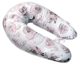 Obrázok Dojčiace bavlnený vankúš - relaxačná poduška , Zvieratká na mráčiku, ružový