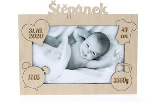 Obrázok Drevený Fotorámik s menom o narodení dieťaťa