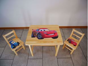 Obrázok Detský drevený stôl so stoličkami s potlačou - Autá