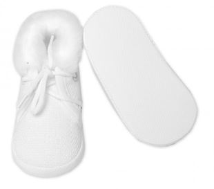 Obrázok Dojčenské capáčky/topánočky na šnurovanie s kožúškom, , biele