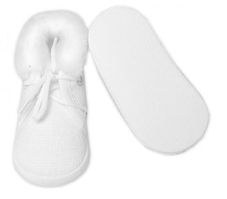 Obrázok z Dojčenské capáčky/topánočky na šnurovanie s kožúškom, , biele